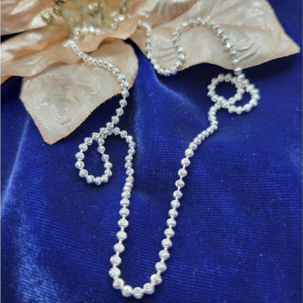 Mooncut beaded chain sterling silver necklace shiny beads 18 " 2mm diamond cut